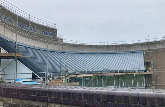 Euroclad Elite 4 Range aluminium tapered Standing Seam built up Roofing System in Slate Grey to 2 no&period; roofs for a valued client in Dover&comma; Kent&period;